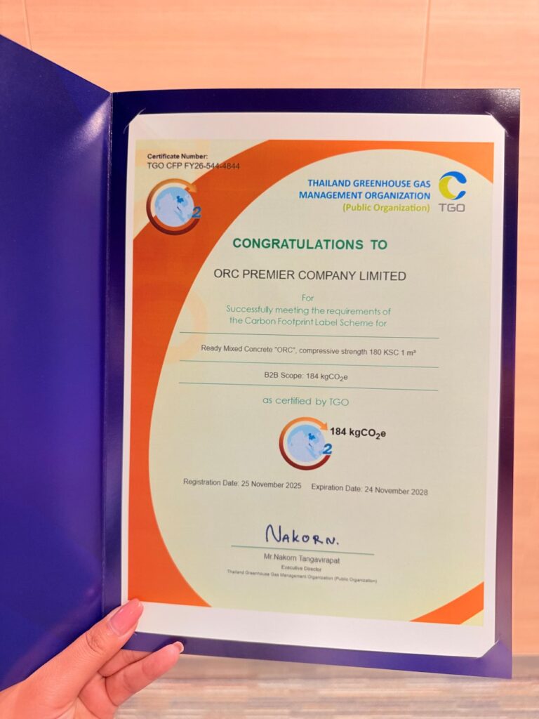 ใบรับรอง CFP ของ ORC Premier จากองค์การบริหารจัดการก๊าซเรือนกระจก (TGO) สำหรับคอนกรีตผสมเสร็จ ORC